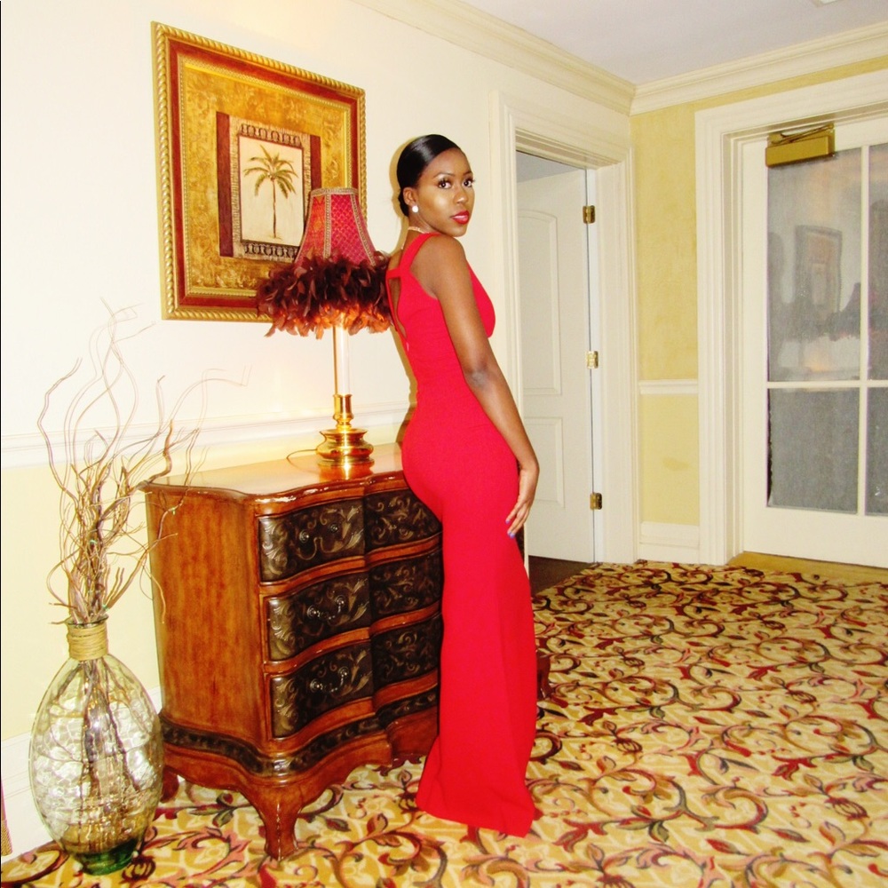 Fire red floor length gown